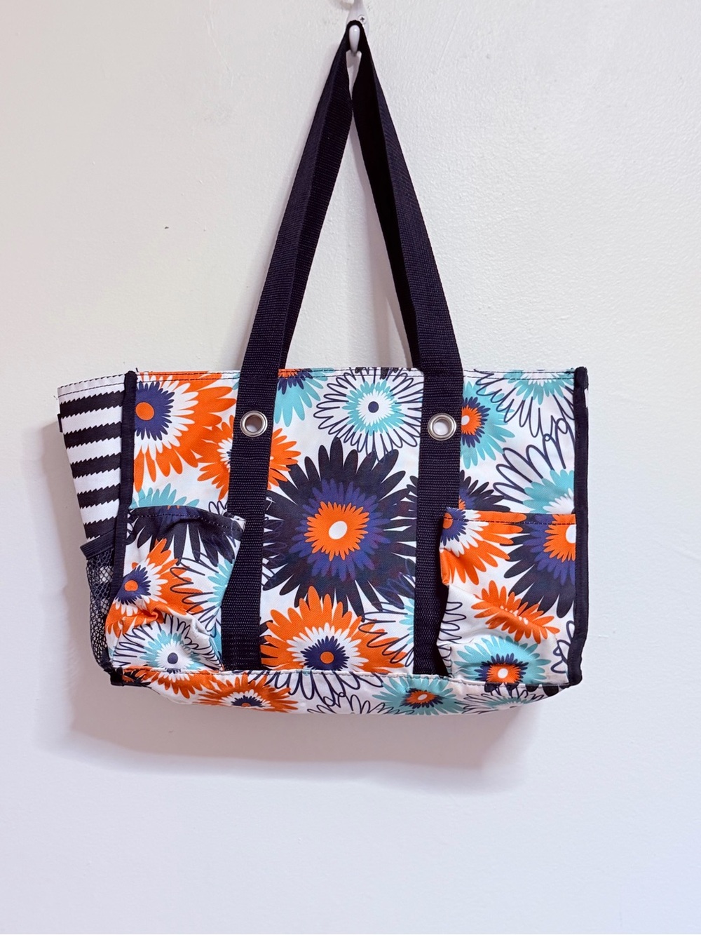 Thirty One Floral Canvas Tote Bag in Orange, Teal & Navy - Women’s Shoulder Bag